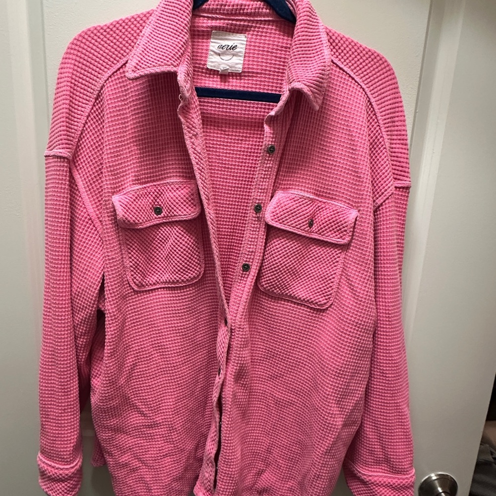 Aerie oversized waffle knit button-up shirt